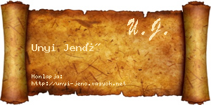 Unyi Jenő névjegykártya